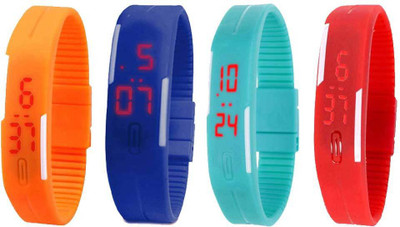Kissu Led Magnet Band Combo of 4 Orange, Blue, Sky Blue And Red Watch - For Men & Women