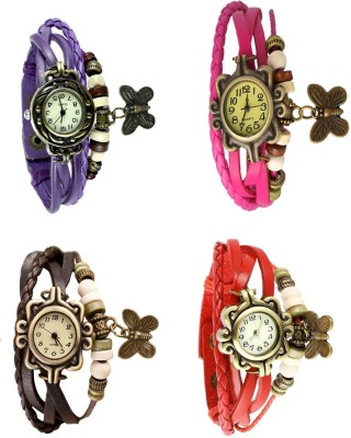 NS18 Vintage Butterfly Rakhi Combo of 4 Purple, Brown, Pink And Red Analog Watch  - For Women   Watches  (NS18)