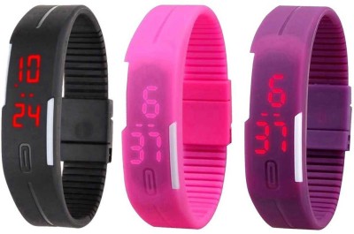 NS18 Silicone Led Magnet Band Combo of 3 Black, Pink And Purple Digital Watch  - For Boys & Girls   Watches  (NS18)