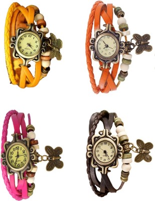NS18 Vintage Butterfly Rakhi Combo of 4 Yellow, Pink, Orange And Brown Analog Watch  - For Women   Watches  (NS18)