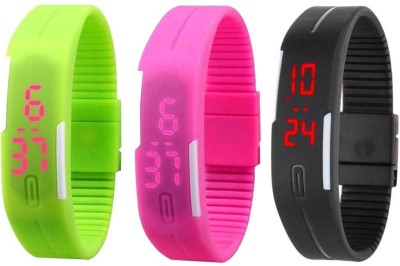 NS18 Silicone Led Magnet Band Combo of 3 Green, Pink And Black Digital Watch  - For Boys & Girls   Watches  (NS18)