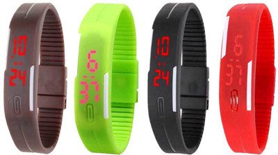 

Kissu Led Magnet Band Combo of 4 Brown, Green, Black And Red Watch - For Men & Women
