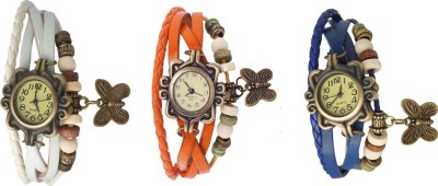 NS18 Vintage Butterfly Rakhi Watch Combo of 3 White, Orange And Blue Analog Watch  - For Women   Watches  (NS18)
