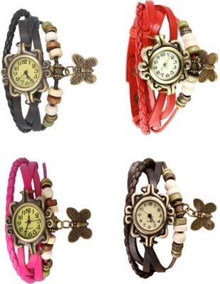 NS18 Vintage Butterfly Rakhi Combo of 4 Black, Pink, Red And Brown Analog Watch  - For Women   Watches  (NS18)
