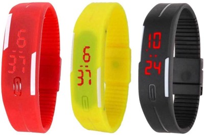 NS18 Silicone Led Magnet Band Combo of 3 Red, Yellow And Black Digital Watch  - For Boys & Girls   Watches  (NS18)