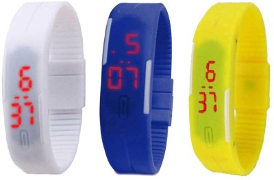 NS18 Silicone Led Magnet Band Combo of 3 White, Blue And Yellow Digital Watch  - For Boys & Girls   Watches  (NS18)
