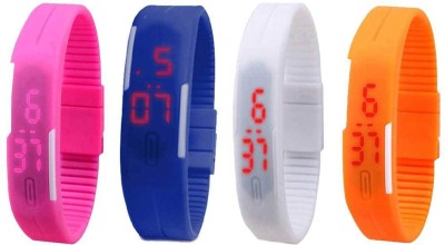 NS18 Silicone Led Magnet Band Combo of 4 Pink, Blue, White And Orange Digital Watch  - For Boys & Girls   Watches  (NS18)
