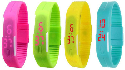 

NS18 Silicone Led Magnet Band Watch Combo of 4 Pink, Green, Yellow And Sky Blue Watch - For Couple