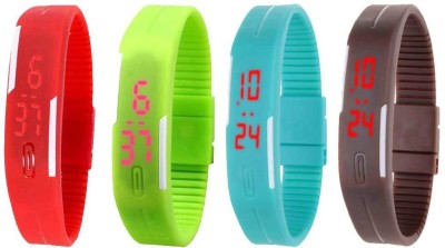 NS18 Silicone Led Magnet Band Combo of 4 Red, Green, Sky Blue And Brown Digital Watch  - For Boys & Girls   Watches  (NS18)