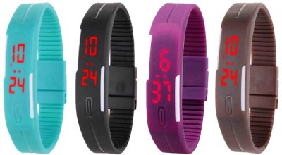 NS18 Silicone Led Magnet Band Combo of 4 Sky Blue, Black, Purple And Brown Digital Watch  - For Boys & Girls   Watches  (NS18)
