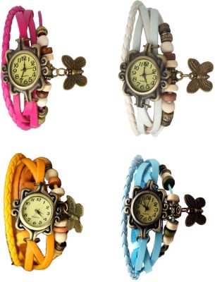 NS18 Vintage Butterfly Rakhi Combo of 4 Pink, Yellow, White And Sky Blue Analog Watch  - For Women   Watches  (NS18)