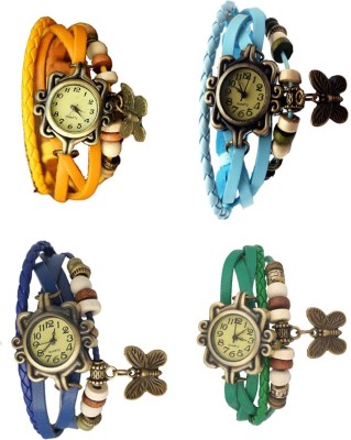 NS18 Vintage Butterfly Rakhi Combo of 4 Yellow, Blue, Sky Blue And Green Analog Watch  - For Women   Watches  (NS18)