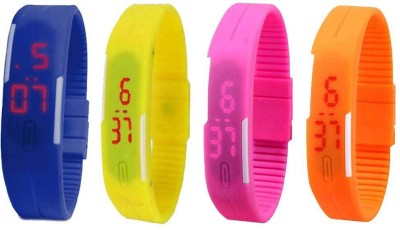 NS18 Silicone Led Magnet Band Combo of 4 Blue, Yellow, Pink And Orange Digital Watch  - For Boys & Girls   Watches  (NS18)