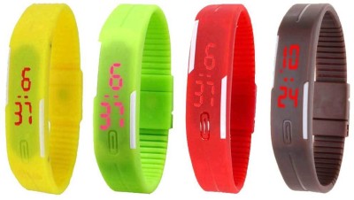 NS18 Silicone Led Magnet Band Combo of 4 Yellow, Green, Red And Brown Digital Watch  - For Boys & Girls   Watches  (NS18)