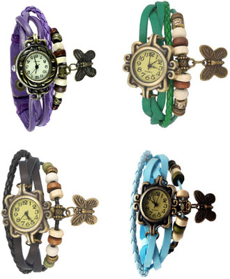 

NS18 Vintage Butterfly Rakhi Combo of 4 Purple, Black, Green And Sky Blue Watch - For Women