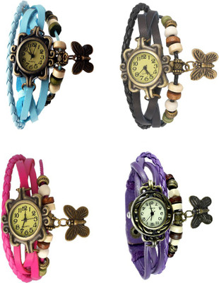 

Kissu Vintage Rakhi Combo of 4 Sky Blue, Pink, Black And Purple Watch - For Women