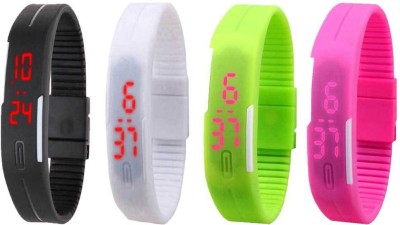 NS18 Silicone Led Magnet Band Combo of 4 Black, White, Green And Pink Digital Watch  - For Boys & Girls   Watches  (NS18)