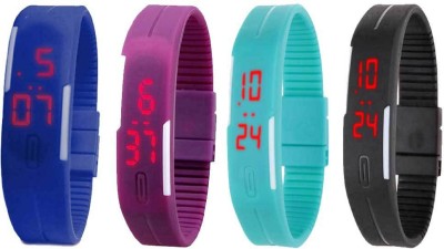 NS18 Silicone Led Magnet Band Combo of 4 Blue, Purple, Sky Blue And Black Digital Watch  - For Boys & Girls   Watches  (NS18)