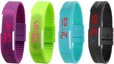 NS18 Silicone Led Magnet Band Combo of 4 Purple, Green, Sky Blue And Black Digital Watch  - For Boys & Girls   Watches  (NS18)