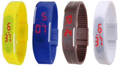 

NS18 Silicone Led Magnet Band Combo of 4 Yellow, Blue, Brown And White Watch - For Boys & Girls