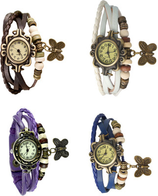 

Kissu Vintage Rakhi Combo of 4 Brown, Purple, White And Blue Watch - For Women
