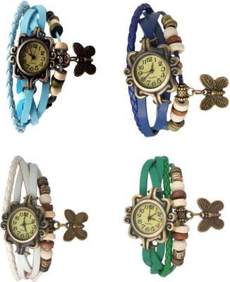 

Kissu Vintage Rakhi Combo of 4 Sky Blue, White, Blue And Green Watch - For Women