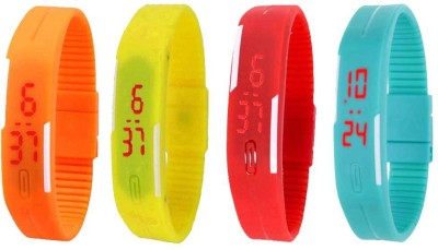 NS18 Silicone Led Magnet Band Watch Combo of 4 Orange, Yellow, Red And Sky Blue Digital Watch  - For Couple   Watches  (NS18)