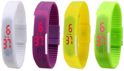 NS18 Silicone Led Magnet Band Combo of 4 White, Purple, Yellow And Green Digital Watch  - For Boys & Girls   Watches  (NS18)