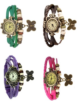 NS18 Vintage Butterfly Rakhi Combo of 4 Green, Purple, Brown And Pink Analog Watch  - For Women   Watches  (NS18)