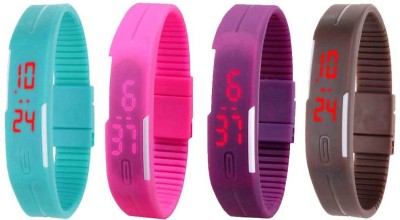 NS18 Silicone Led Magnet Band Combo of 4 Sky Blue, Pink, Purple And Brown Digital Watch  - For Boys & Girls   Watches  (NS18)
