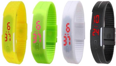 NS18 Silicone Led Magnet Band Combo of 4 Yellow, Green, White And Black Digital Watch  - For Boys & Girls   Watches  (NS18)