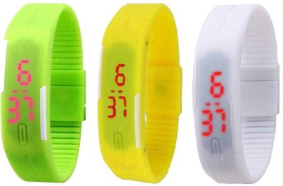 NS18 Silicone Led Magnet Band Combo of 3 Green, Yellow And White Digital Watch  - For Boys & Girls   Watches  (NS18)
