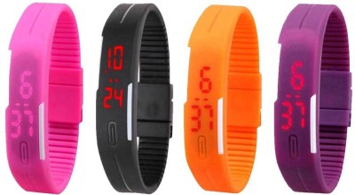 NS18 Silicone Led Magnet Band Watch Combo of 4 Pink, Black, Orange And Purple Digital Watch  - For Couple   Watches  (NS18)