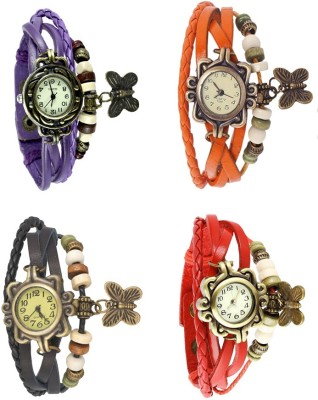 NS18 Vintage Butterfly Rakhi Combo of 4 Purple, Black, Orange And Red Analog Watch  - For Women   Watches  (NS18)