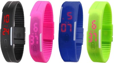 NS18 Silicone Led Magnet Band Combo of 4 Black, Pink, Blue And Green Digital Watch  - For Boys & Girls   Watches  (NS18)