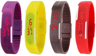 NS18 Silicone Led Magnet Band Watch Combo of 4 Purple, Yellow, Brown And Red Digital Watch  - For Couple   Watches  (NS18)
