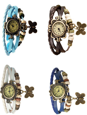 

Kissu Vintage Rakhi Combo of 4 Sky Blue, White, Brown And Blue Watch - For Women