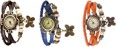 NS18 Vintage Butterfly Rakhi Watch Combo of 3 Brown, Blue And Orange Analog Watch  - For Women   Watches  (NS18)