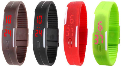 

Kissu Led Magnet Band Combo of 4 Brown, Black, Red And Green Watch - For Men & Women