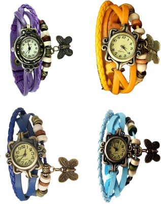 NS18 Vintage Butterfly Rakhi Combo of 4 Purple, Blue, Yellow And Sky Blue Analog Watch  - For Women   Watches  (NS18)