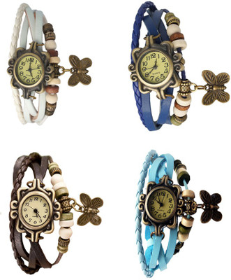 

Kissu Vintage Rakhi Combo of 4 White, Brown, Blue And Sky Blue Watch - For Women
