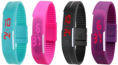 NS18 Silicone Led Magnet Band Watch Combo of 4 Sky Blue, Pink, Black And Purple Digital Watch  - For Couple   Watches  (NS18)