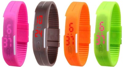NS18 Silicone Led Magnet Band Combo of 4 Pink, Brown, Orange And Green Digital Watch  - For Boys & Girls   Watches  (NS18)