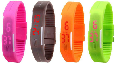 NS18 Silicone Led Magnet Band Combo of 4 Pink, Brown, Orange And Green Digital Watch  - For Boys & Girls   Watches  (NS18)