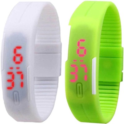 NS18 Silicone Led Magnet Band Set of 2 White And Green Digital Watch  - For Boys & Girls   Watches  (NS18)