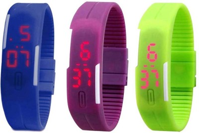 NS18 Silicone Led Magnet Band Combo of 3 Blue, Purple And Green Digital Watch  - For Boys & Girls   Watches  (NS18)