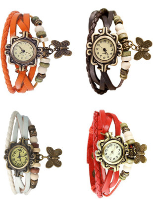 

Kissu Vintage Rakhi Combo of 4 Orange, White, Brown And Red Watch - For Women