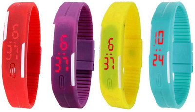 

Kissu Led Magnet Band Combo of 4 Red, Purple, Yellow And Sky Blue Watch - For Men & Women