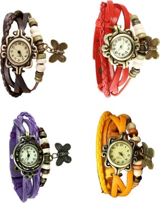NS18 Vintage Butterfly Rakhi Combo of 4 Brown, Purple, Red And Yellow Analog Watch  - For Women   Watches  (NS18)