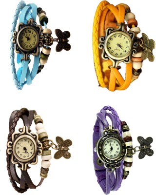 NS18 Vintage Butterfly Rakhi Combo of 4 Sky Blue, Brown, Yellow And Purple Analog Watch  - For Women   Watches  (NS18)